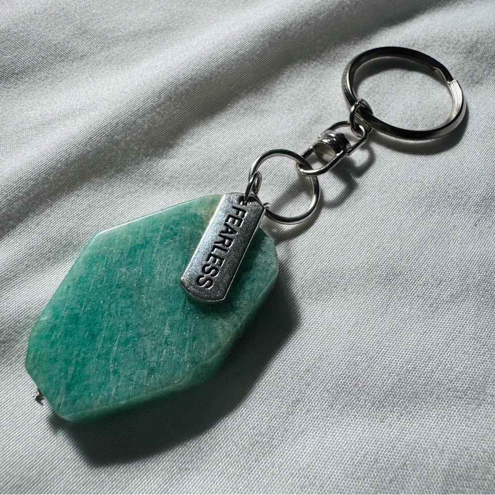 Amazonite Gemstone Keychain with Fearless Tag